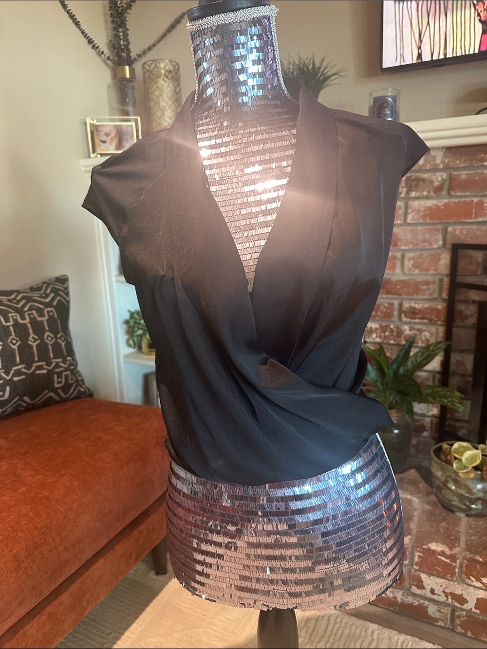 Bebe Black Draped Surplice Cap Sleeve Top